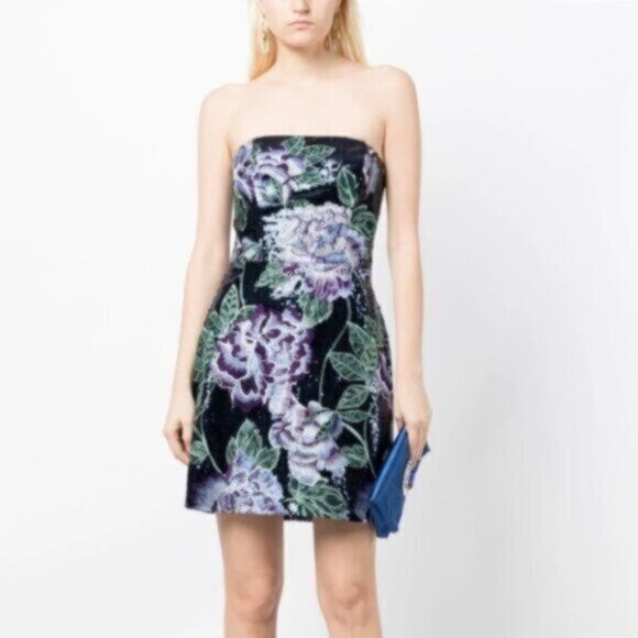 Marchesa Notte Strapless Sequin Mini Cocktail Dress - Picture 1 of 13